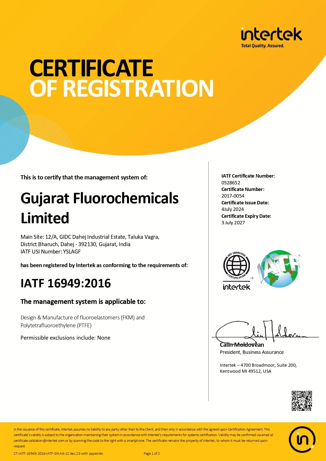 GFL Registration certificate